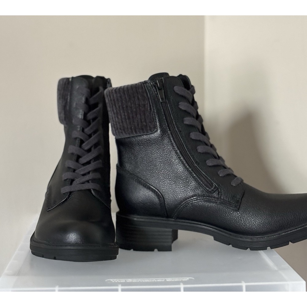 Clarks Collections Leather Lace-Up Ankle Boot Hearth Sky Black Leather Size 6